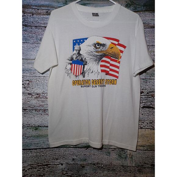 Vintage 90s Single-Stitch T-Shirt Operation DesertStorm Size L White House Tag - Picture 2 of 7